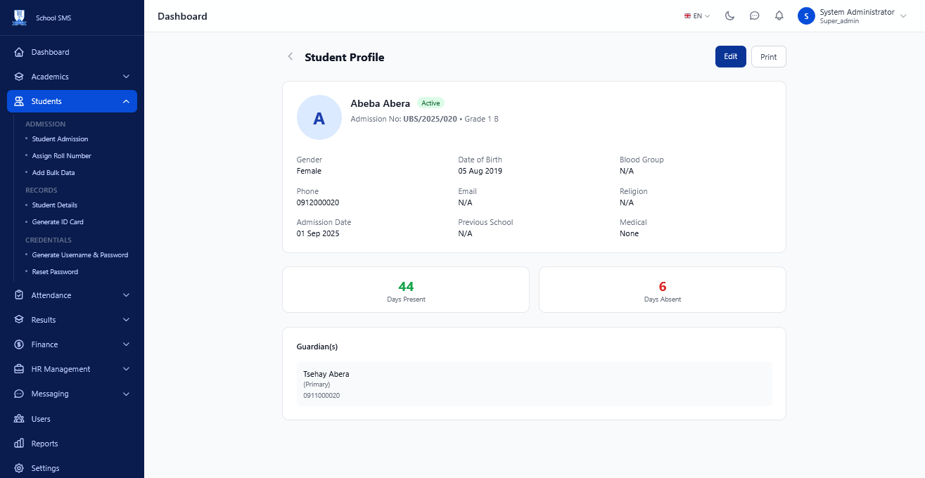 School Management System - Parent Portal
